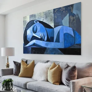 Tableau Abstrait Bleu – Rêve cubiste façon Picasso
