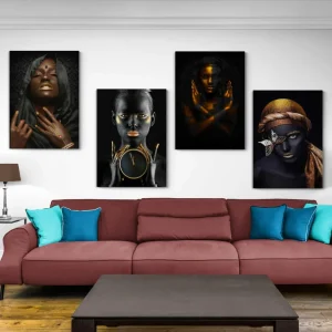 Tableau Afrique Noir et Or Collections 6 Pièces